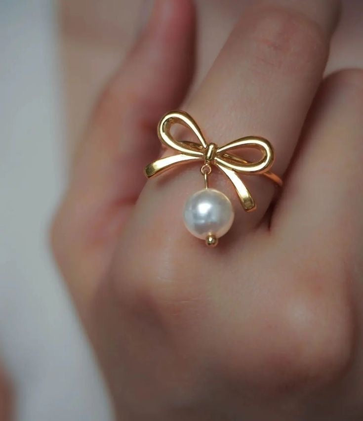 Bow Pearl Adjustable Ring